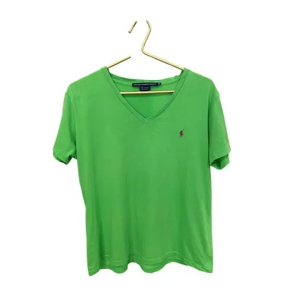 Ralph Lauren Sport Bright Green V‑Neck Tee Chest Logo Cotton XL EUC - Picture 2 of 5